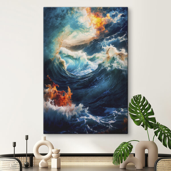 Grandes vagues avec feu et fumée Tableaux Grandes vagues avec feu et fumée