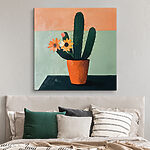 Tableaux Peinture d'un cactus avec des fleurs dans un pot