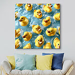 Tableaux Groupe de canards en caoutchouc jaunes dans une piscine