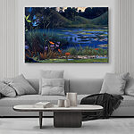 Tableaux Étang avec des fleurs et de l'herbe