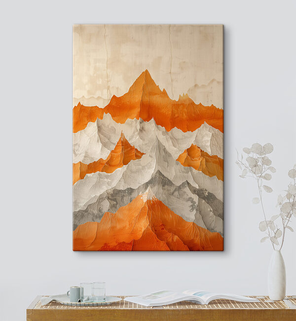 Peinture de montagnes en orange et blanc Tableaux Peinture de montagnes en orange et blanc