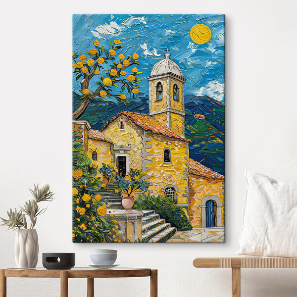 Peinture d'un bâtiment avec un clocher Tableaux Peinture d'un bâtiment avec un clocher