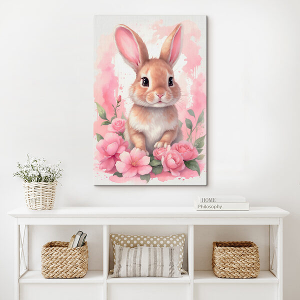 Lapin avec des fleurs roses Tableaux Lapin avec des fleurs roses