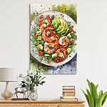 Tableaux Peinture à l'aquarelle d'une assiette de crevettes et d'avocats