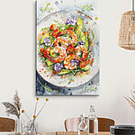 Tableaux Canvas prints Watercolor painting of a plate of shrimp and avocado