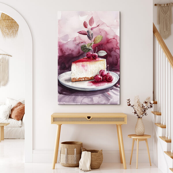 Pièce de cheesecake avec des cerises sur le dessus Tableaux Pièce de cheesecake avec des cerises sur le dessus