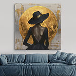 Tableaux Femme en robe noire et chapeau