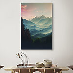 Tableaux Chaîne de montagnes avec arbres et nuages