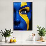 Tableaux Regard peint en bleu et jaune.
