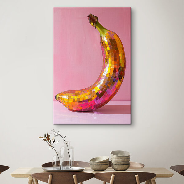 Banane miroir colorée sur fond rose Tableaux Banane miroir colorée sur fond rose