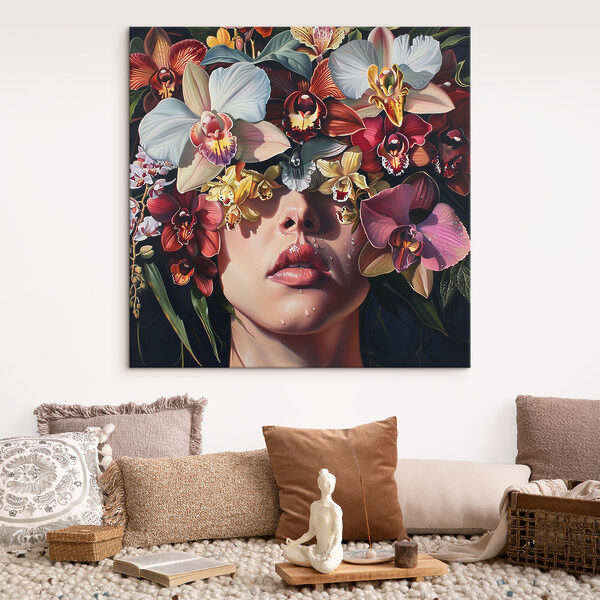 Peinture d'une femme avec des fleurs sur la tête Tableaux Peinture d'une femme avec des fleurs sur la tête