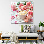 Tableaux Tasse de café et roses roses