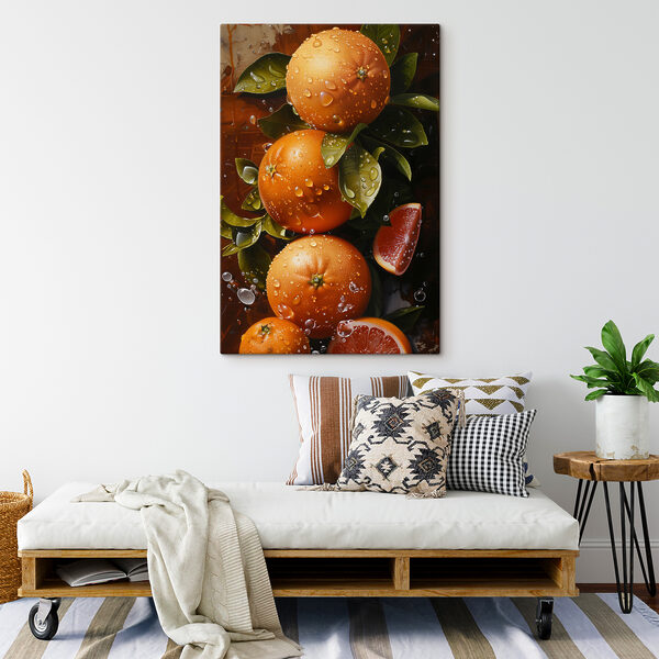 Groupe d'oranges avec feuilles et tranches d'orange Tableaux Groupe d'oranges avec feuilles et tranches d'orange