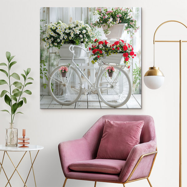 Vélo avec des fleurs dans des paniers Tableaux Vélo avec des fleurs dans des paniers
