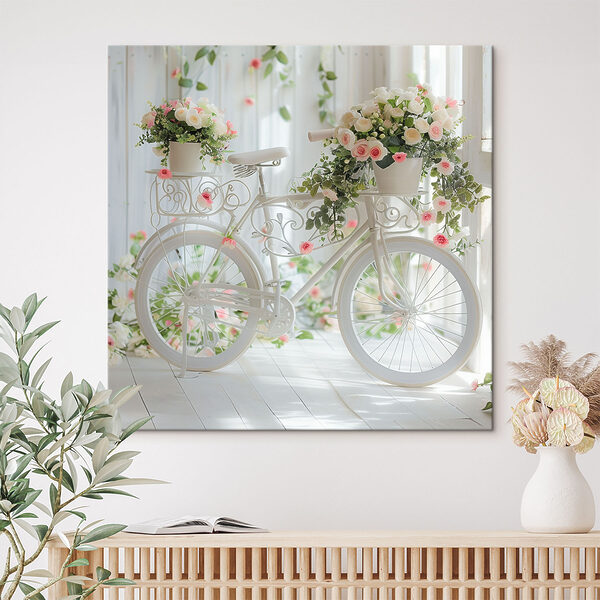 Vélo blanc avec des fleurs Tableaux Vélo blanc avec des fleurs