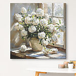Tableaux Vase de fleurs blanches devant une fenêtre