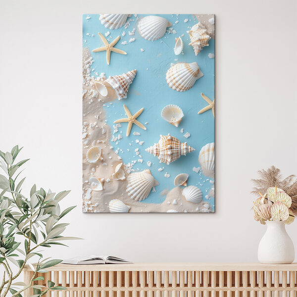 Groupe de coquillages et d'étoiles de mer sur le sable Tableaux Groupe de coquillages et d'étoiles de mer sur le sable