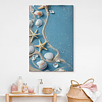 Tableaux Groupe de coquillages et d'étoiles de mer sur une surface bleue