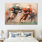 Tableaux Peinture de joueurs de football courant avec le ballon