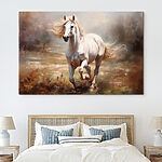 Tableaux Cheval blanc courant dans un champ
