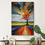 Tableaux Arbre aux feuilles orangées et paysage coloré