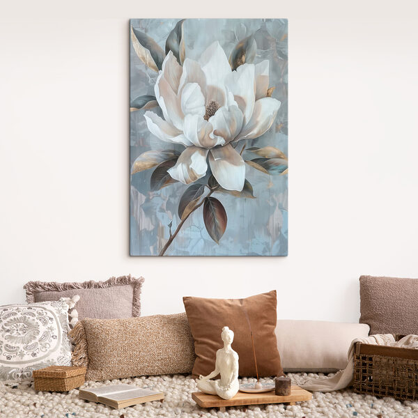 Fleur blanche avec des feuilles brunes Tableaux Fleur blanche avec des feuilles brunes