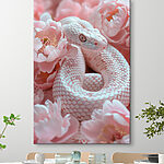 Tableaux Serpent blanc dans des fleurs roses