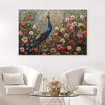 Tableaux Peinture d'un paon entouré de fleurs
