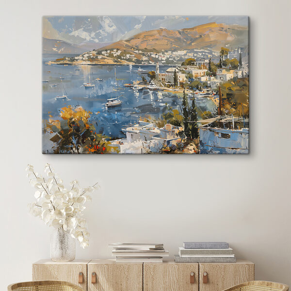 Peinture d'une ville et d'une étendue d'eau Tableaux Peinture d'une ville et d'une étendue d'eau