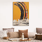 Tableaux Peinture noire et orange sur une surface jaune