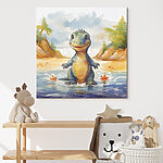 Tableaux Dessin humoristique d'un dinosaure dans l'eau