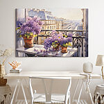 Tableaux Aquarelle d'un balcon avec des fleurs violettes
