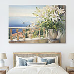 Tableaux Peinture d'un balcon avec vue sur la ville et la mer