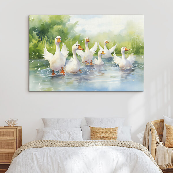 Groupe de canards blancs nageant dans l'eau Tableaux Groupe de canards blancs nageant dans l'eau
