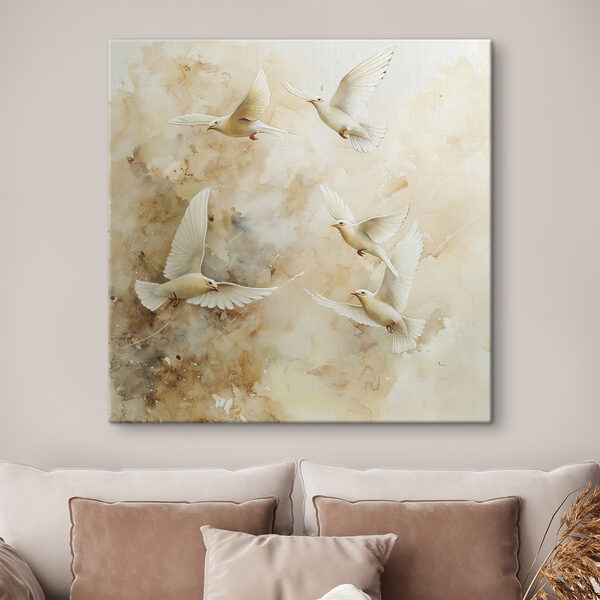Groupe d'oiseaux blancs en vol Tableaux Groupe d'oiseaux blancs en vol