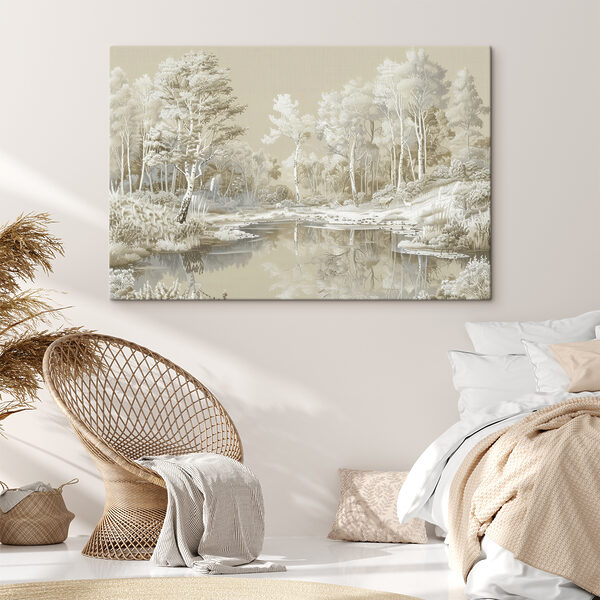 Rivière avec arbres et neige Tableaux Rivière avec arbres et neige