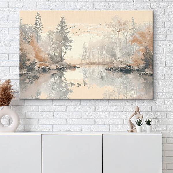 Lac avec arbres et oiseaux Tableaux Lac avec arbres et oiseaux