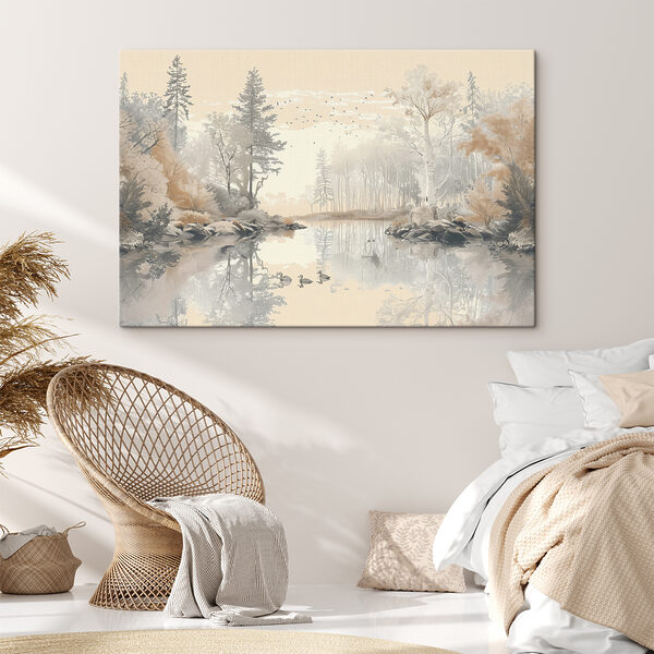 Tableaux Tableaux Lac avec arbres et oiseaux (UGS : s39980)