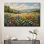 Tableaux Champ de fleurs avec des montagnes en arrière-plan