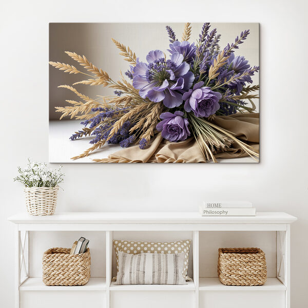 Bouquet de fleurs violettes et de blé Tableaux Bouquet de fleurs violettes et de blé