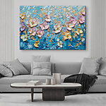 Tableaux Peinture de fleurs sur une surface bleue