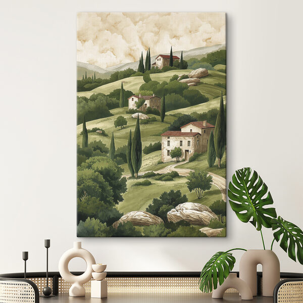 Peinture d'un paysage avec des maisons et des arbres Tableaux Peinture d'un paysage avec des maisons et des arbres