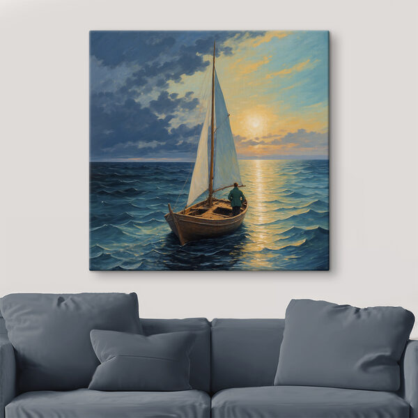 Peinture d'un homme dans un bateau dans l'océan Tableaux Peinture d'un homme dans un bateau dans l'océan