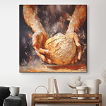 Tableaux Peinture de mains tenant une boule de pain
