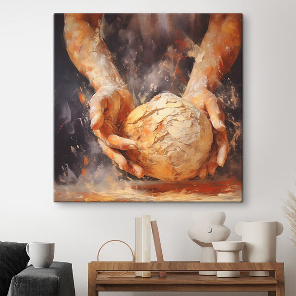 Peinture de mains tenant une boule de pain Tableaux Peinture de mains tenant une boule de pain