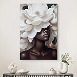 Tableaux Femme avec des fleurs blanches sur la tête