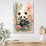 Tableaux Ours panda avec fleurs et bambou
