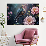 Tableaux Oiseau assis sur une branche avec des fleurs