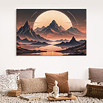 Tableaux Paysage de montagnes et d'eau avec une grande lune