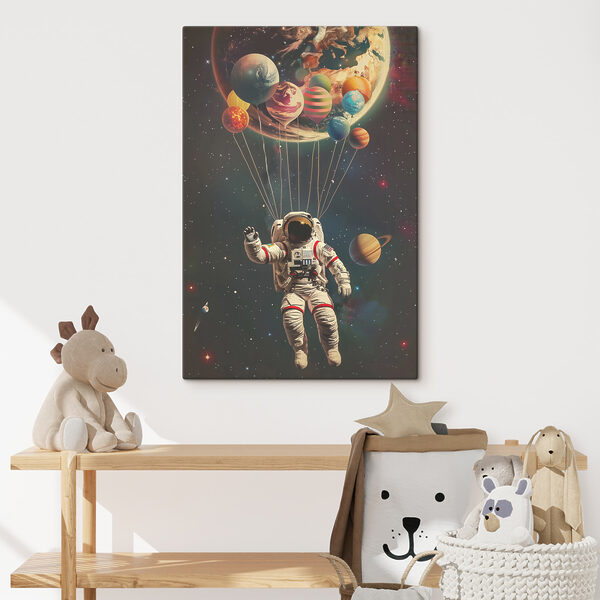Un astronaute flottant dans l'espace avec des ballons Tableaux Un astronaute flottant dans l'espace avec des ballons